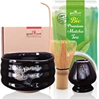 Goodwei Juego de Matcha - 30g Té Matcha Biológico Japonés- Cuenco Ceremonial- Batidor y Soporte (Burashi)